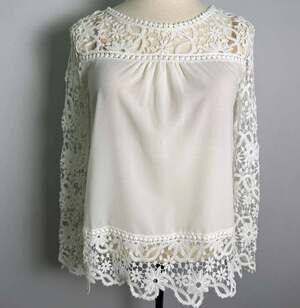 Yincro Womens Large NWT White Floral Crochet Lace Long Sleeve Boho Blouse Top